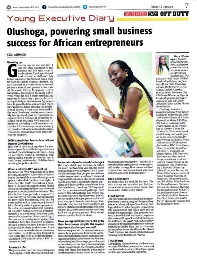 Mary Olushoga in BusinessDay